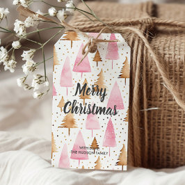 Etiquetas Para Regalos Merry Christmas Gold Pink Tree