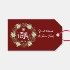 Etiquetas Para Regalos Merry Christmas Poinsettia Wreath Monograma