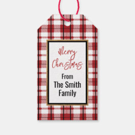 Etiquetas Para Regalos Merry Christmas Red Black White Plaid Minimal