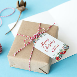 ETIQUETAS PARA REGALOS MERRY CHRISTMAS RED SCRIPT TYPOGRAPHY