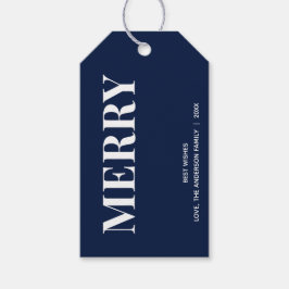 Etiquetas Para Regalos MERRY Mínimo | Azul Marino de Fiesta