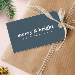 Etiquetas Para Regalos Merry y Bright | Navidad moderna Azul humeante de 