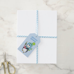 Etiquetas Para Regalos Mewwy Kissmas Festividad Pingüino con regalos