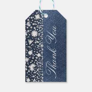 Etiquetas Para Regalos Mezclilla de Blue Jean y Diamantes Brillantes de D