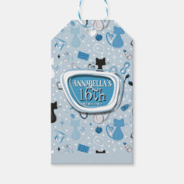 Etiquetas Para Regalos Mid Century Blue Heart Cats Birthday