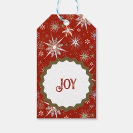 Etiquetas Para Regalos Mid-Century Snowflakes Galore On Red