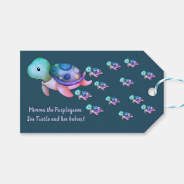 Etiquetas Para Regalos Mimma azul rosa verde púrpura de la tortuga marina
