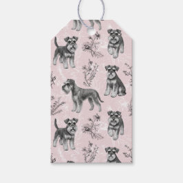 Etiquetas Para Regalos Miniature Schnauzer Vintage Rosa Toile de Jouy