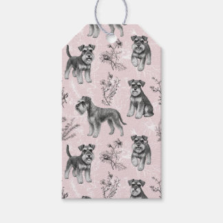 Etiquetas Para Regalos Miniature Schnauzer Vintage Rosa Toile de Jouy