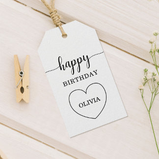 Etiquetas Para Regalos Minimalist Happy Birthday Heart Frame