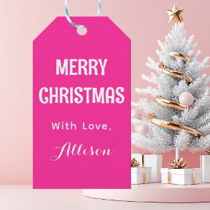 Etiquetas Para Regalos Minimalista Retro Rosa Feliz Navidad