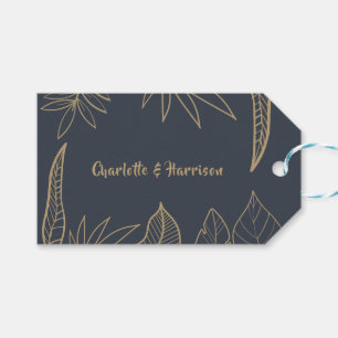Etiquetas Para Regalos Mínimo moderno dibujado deja Boda de oro azul de l