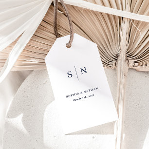 Etiquetas Para Regalos Mínimo y Moda Boda blanco y azul marino
