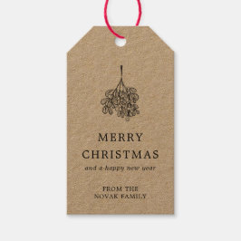 Etiquetas Para Regalos Mistletoe Twig Kraft Papel Feliz Navidad
