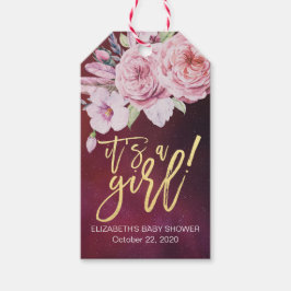 Etiquetas Para Regalos Moda Baby Shower Boho Floral Feathers Burgundy Red