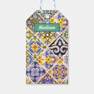 Etiquetas Para Regalos Moda Baldosas verdes sicilianas mediterráneas
