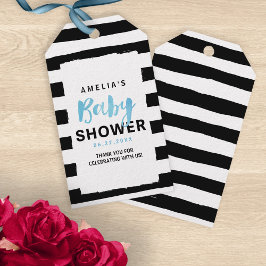 Etiquetas Para Regalos Moda Black & White Stripes Blue Baby Shower