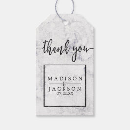 Etiquetas Para Regalos Moda Boda de Mármol Blanco y Gris Gracias