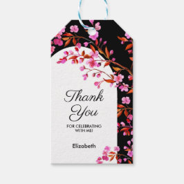 Etiquetas Para Regalos Moda Flor de cerezo Sakura Cumpleaños Blanco Negro