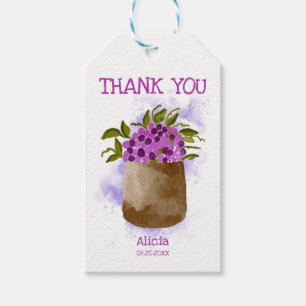 Etiquetas Para Regalos Moda Flor violeta en color de agua de olla Gracias