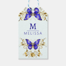 Moda Flores doradas y mariposas azules monogramada