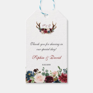 Etiquetas Para Regalos Moda Merlot Navy Boda de Antillas Florales Azules