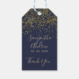 Etiquetas Para Regalos Moda oro confetti navy escritura azul favor de bod