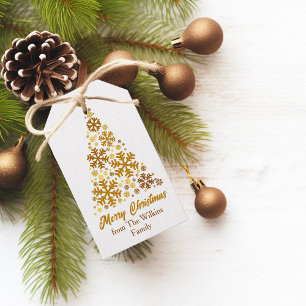 Etiquetas Para Regalos Moda Oro Copos de nieve Árbol de Navidad Personali
