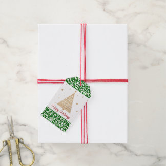 Etiquetas Para Regalos Moda Patrón de arte floral de Damasco blanco oscur