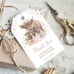 Etiquetas Para Regalos Moda Polvorienta Chica de Boho Rosa Highland Cow B