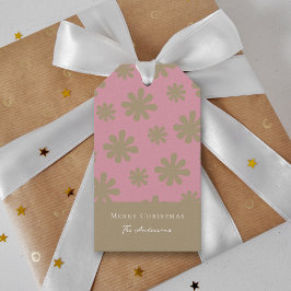Etiquetas Para Regalos Moda retro color rosa y dorado floral Navidad