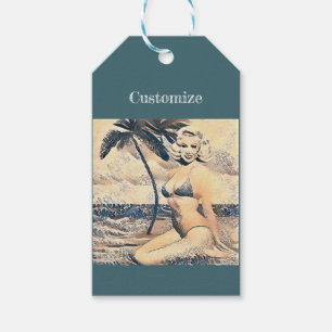 Etiquetas Para Regalos Modelo de bikini rubio de rodilla Thunder_Cove