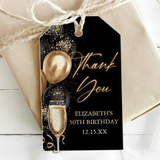 Etiquetas Para Regalos Modern Black & Gold Birthday Party Favor Thank you