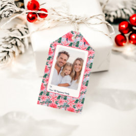 Etiquetas Para Regalos Modern Pink Tropical Christmas Flowers Photo