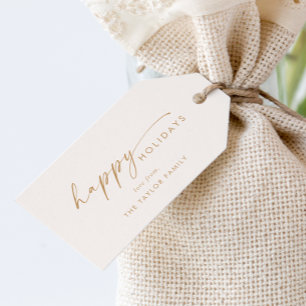 Etiquetas Para Regalos Modern Script   Cream Gold Holiday Family Holiday