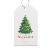 Modern Watercolor Green Christmas Tree Gift Merry 
