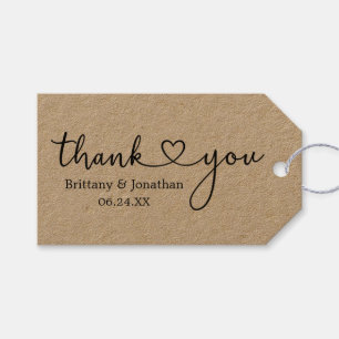 Etiquetas Para Regalos Moderna caligrafía Boda de corazón Gracias Kraft