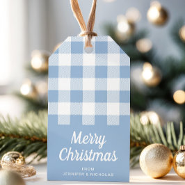 Etiquetas Para Regalos Moderna Dusty Blue Plaid Feliz Navidad