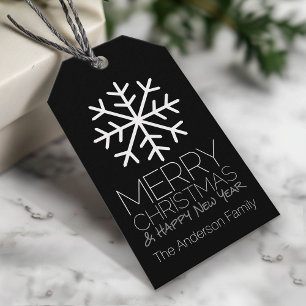 Etiquetas Para Regalos Moderna Feliz Navidad Invierno Snowflake negro
