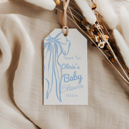 Etiquetas Para Regalos Moderna Mano Azul Escrito Bow Baby Boy Shower