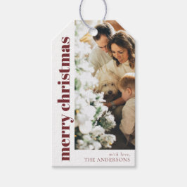 Etiquetas Para Regalos Moderna y elegante foto de la familia Red Merry Ch