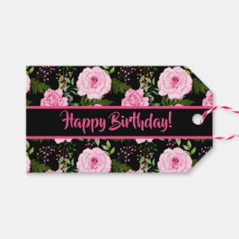 Etiquetas Para Regalos Moderno Black Beautiful Roses Rosa Feliz cumpleaño
