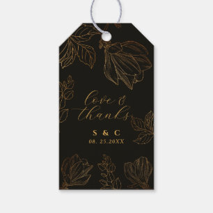 Etiquetas Para Regalos Moderno Boda Botánico Dorado Floral Negro