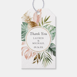 Etiquetas Para Regalos Moderno Boda de Rubor Tropical Gold Palm Greenery