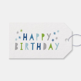 Etiquetas Para Regalos Moderno Cumpleaños Feliz Azul y Verde Colorido