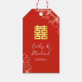 Etiquetas Para Regalos Moderno elegante boda china floral guión rojo