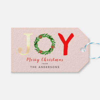 Etiquetas Para Regalos Moderno Festival de Alegría de Oro Holly Wreath Li