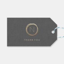 Moderno Linaje Gris Elegante Monograma Oro Gracias