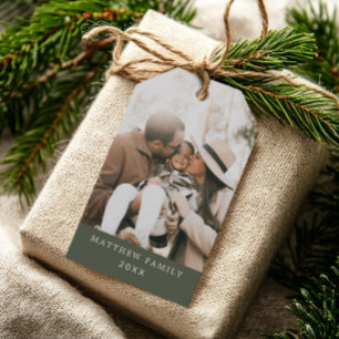 Etiquetas Para Regalos Moderno Minimalista Verde Navidad Foto Familia