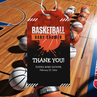 Etiquetas Para Regalos Moderno Naranja de baloncesto Ball Baby Shower